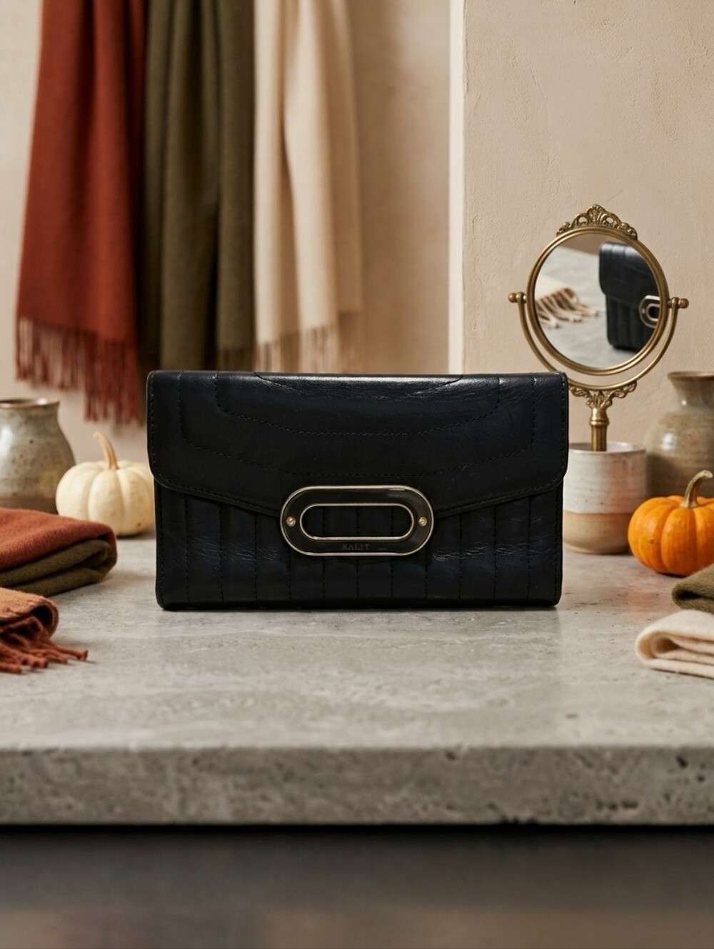 Bally Black Leather Wallet Authentic